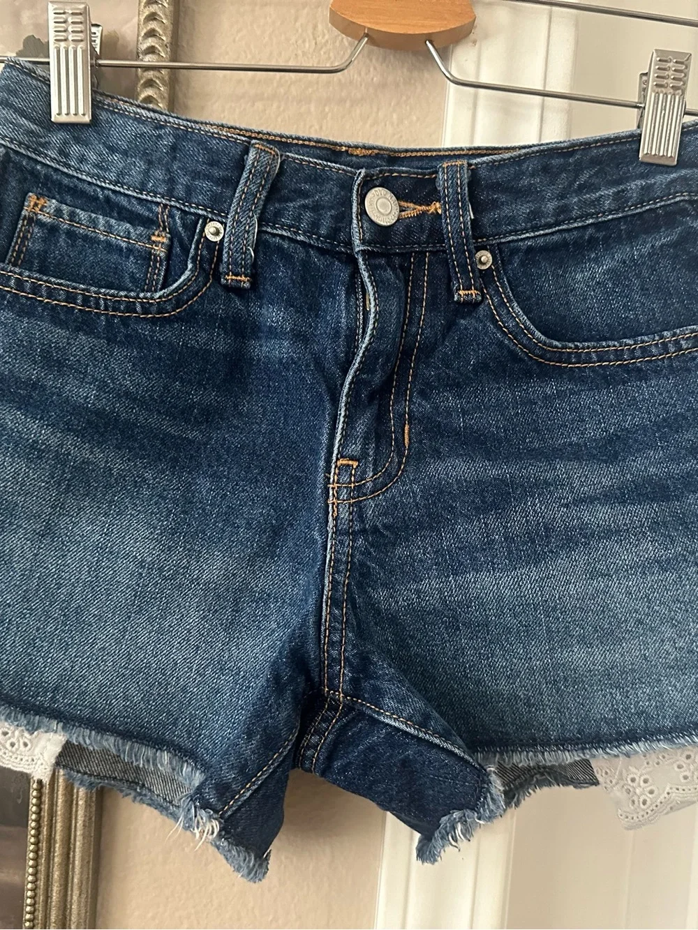 Old Navy Dark Blue Denim Girls' Shorts with Lace Hem